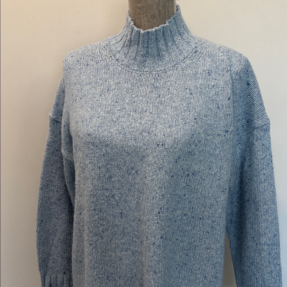 J.Crew Blue Merino Wool Chunky Knit Mock Neck Sweater Turtleneck Oversized Small - Picture 2 of 14